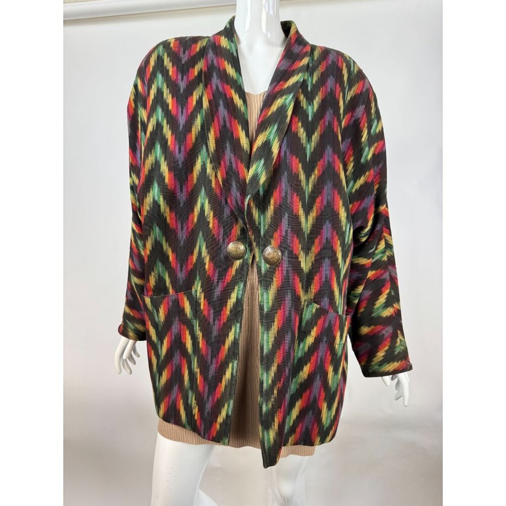 Vintage Girasol Womens Cotton Blazer Jacket S Made In Mexico Button Front Multic
